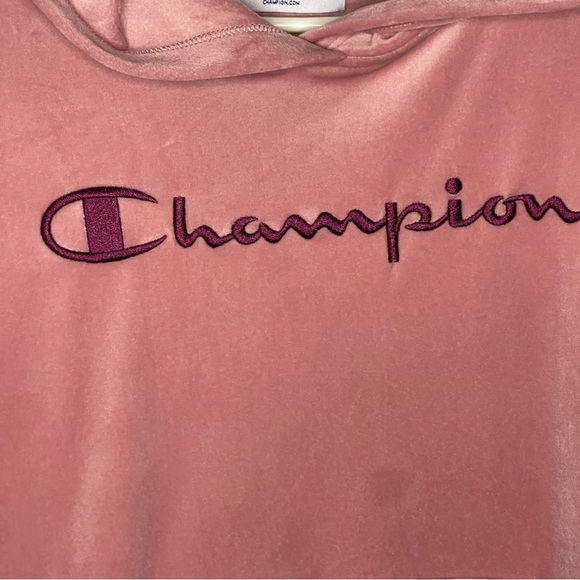 Champion Cropped Velour Hoodie Size Medium Dusty Rose Mauve Pink Women’s - Picture 2 of 7